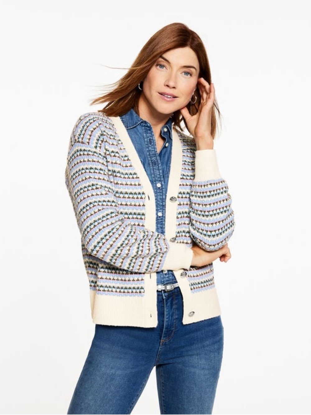 Talbots V-NECK CARDIGAN - BREEZY STRIPE Petite Large